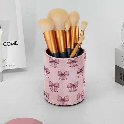 Miniatura 6 de pink bow Leather Pen Holder for Desk, Pencil Organizer Pencil Cup Desk Decor Makeup Brush Holder Multifunctional Office Supplies for Home, Office,