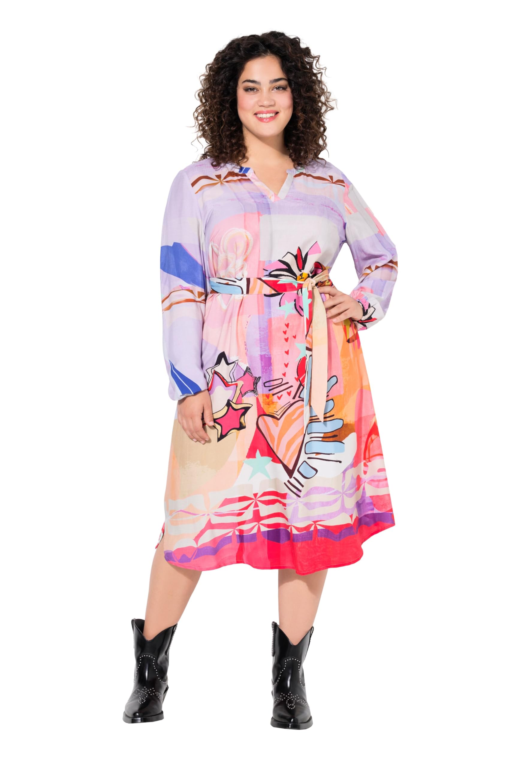 Angel of Style Damen große Größen Übergrößen Plus Size Kleid, A-Linie, Alloverdruck, Langarm 837386