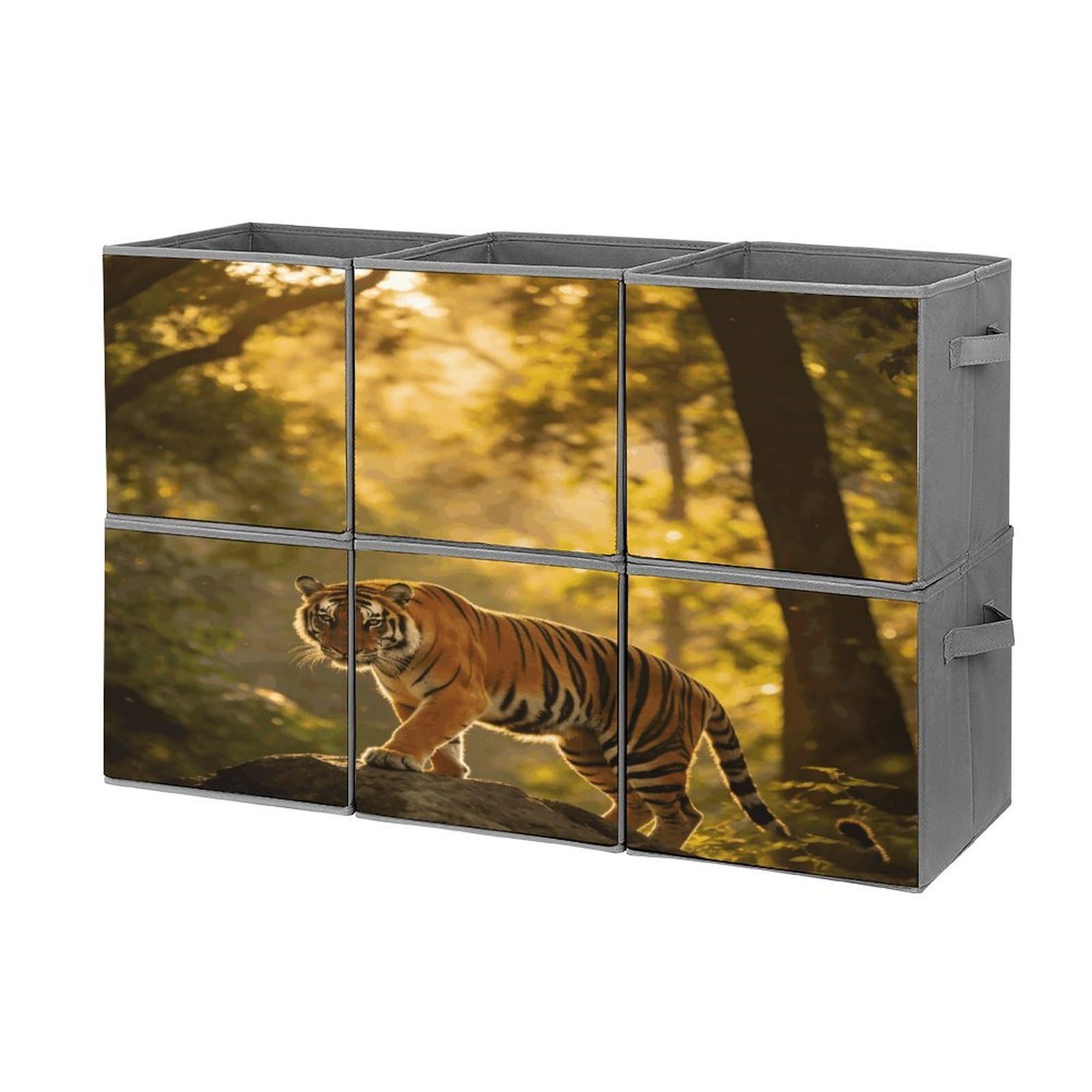 Fodpand Style Tiger Cube Bins With Double Handles,Set Of 6 Cube Organizer, Stackable And Foldable Storage Bins For Organization, Closet, Shelves, Offices