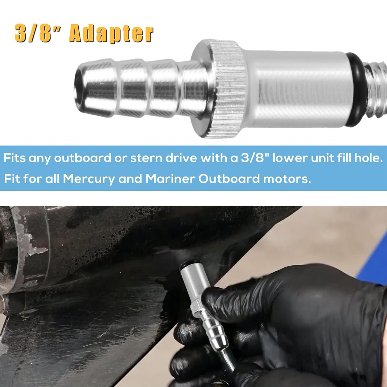 Getriebeölpumpe der unteren Einheit für Standard-Quart-Flaschen, manuelle Getriebeölpumpe mit 3/8 Zoll, 8 mm und 10 mm Metalladaptern für Mercury- und Mariner-Außenbordmotoren