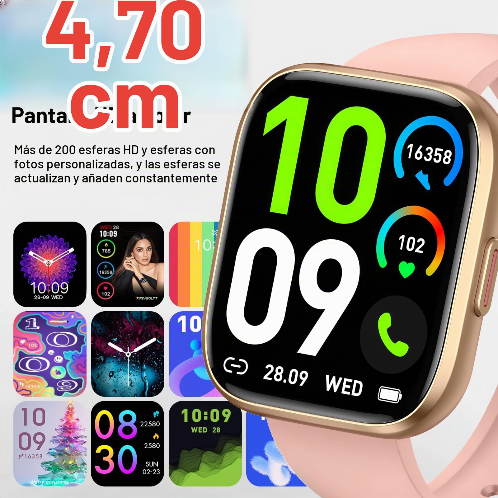 Reloj Inteligente Mujer, Smart Watch con Llamada Bluetooth/Pulsómetro/SpO2/Monitor de Sueño, 1.85" HD Pantalla Táctil, 100+ Modos Deportes, IP68, Originales Cumpleaños para Mujer