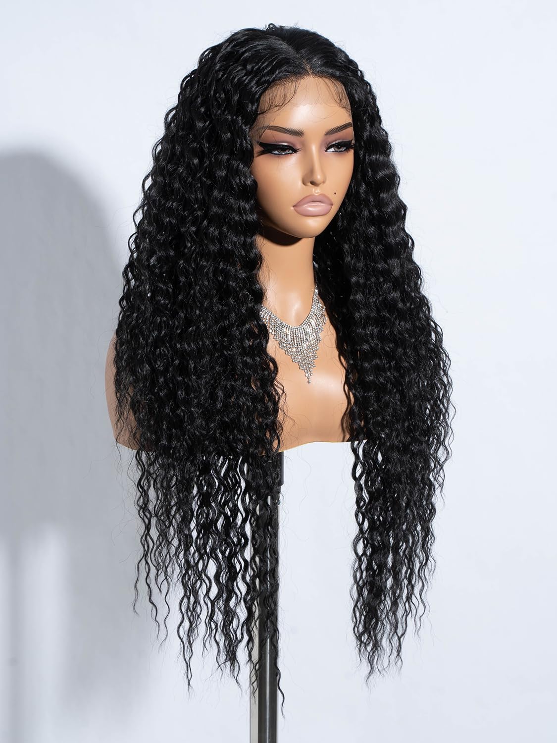 Joedir Long Deep Curly Wavy Lace Front Synthetic Wigs Glueless Lace Wig Black Wigs for Women 30 Inch Middle Part Natural Looking Heat Resistant Fiber Wig for Daily Party Use - Image 2