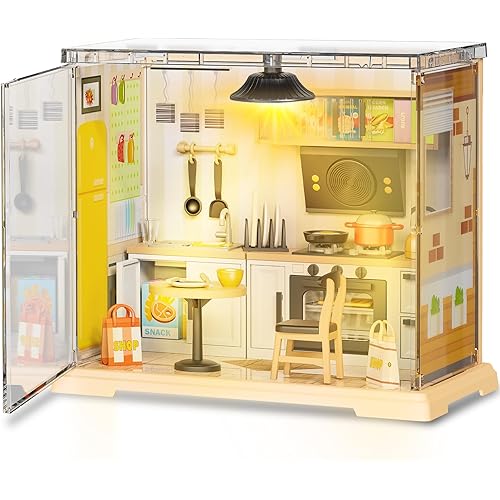 DIY Miniature House Kit, Tiny House with Home Decor Furniture & LED, DIY Dollhouse Miniature Kit for Adults Teens, Dollhouse for Mini Figures, Mini House Building Kit, Home Kitchen Mini Model Kit