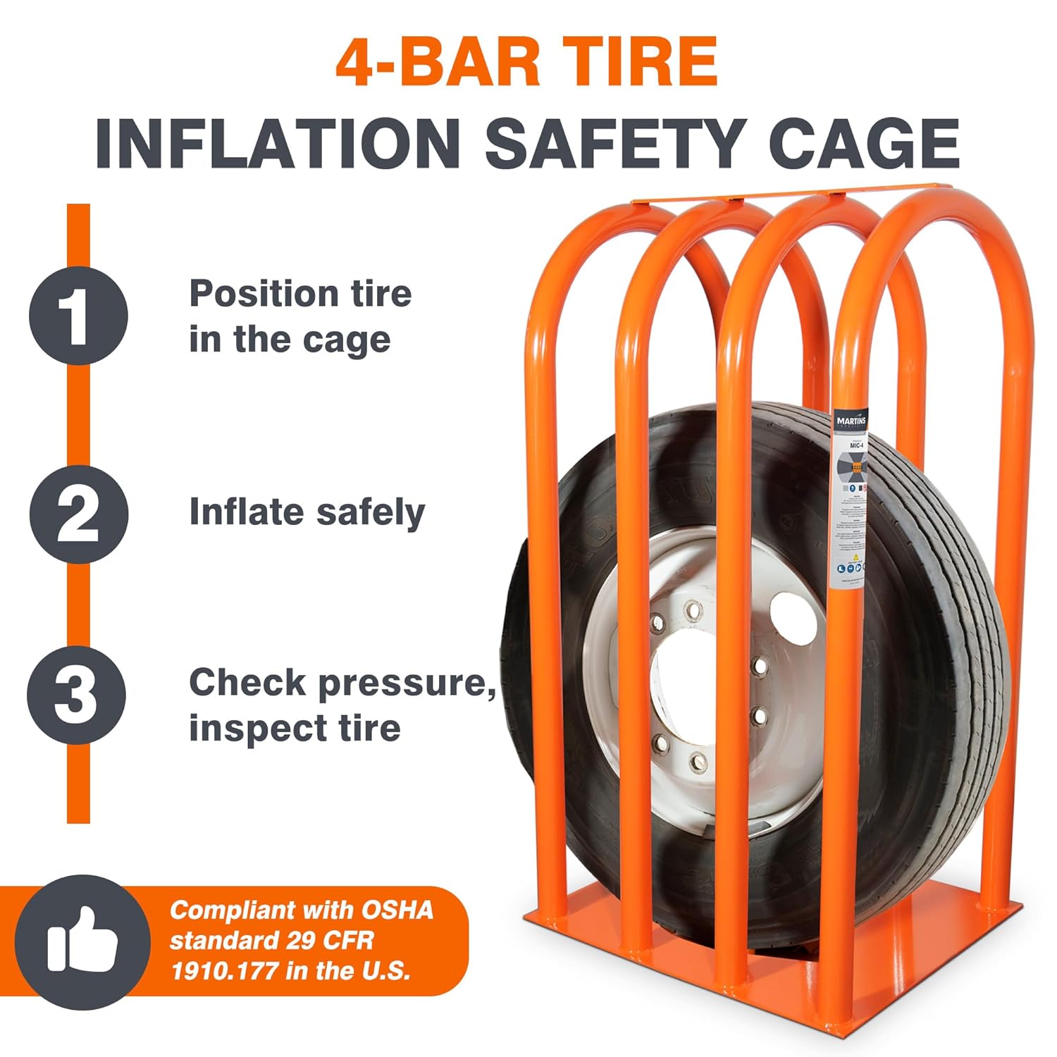 4-Bar Tire Inflation Cage – Tire Inflation Safety Cages, Heavy Duty, Robotically Welded, Powder Coated UV Paint, Tire Cages for Inflating Truck and Bus Tires to 47" OD X 19" Wide