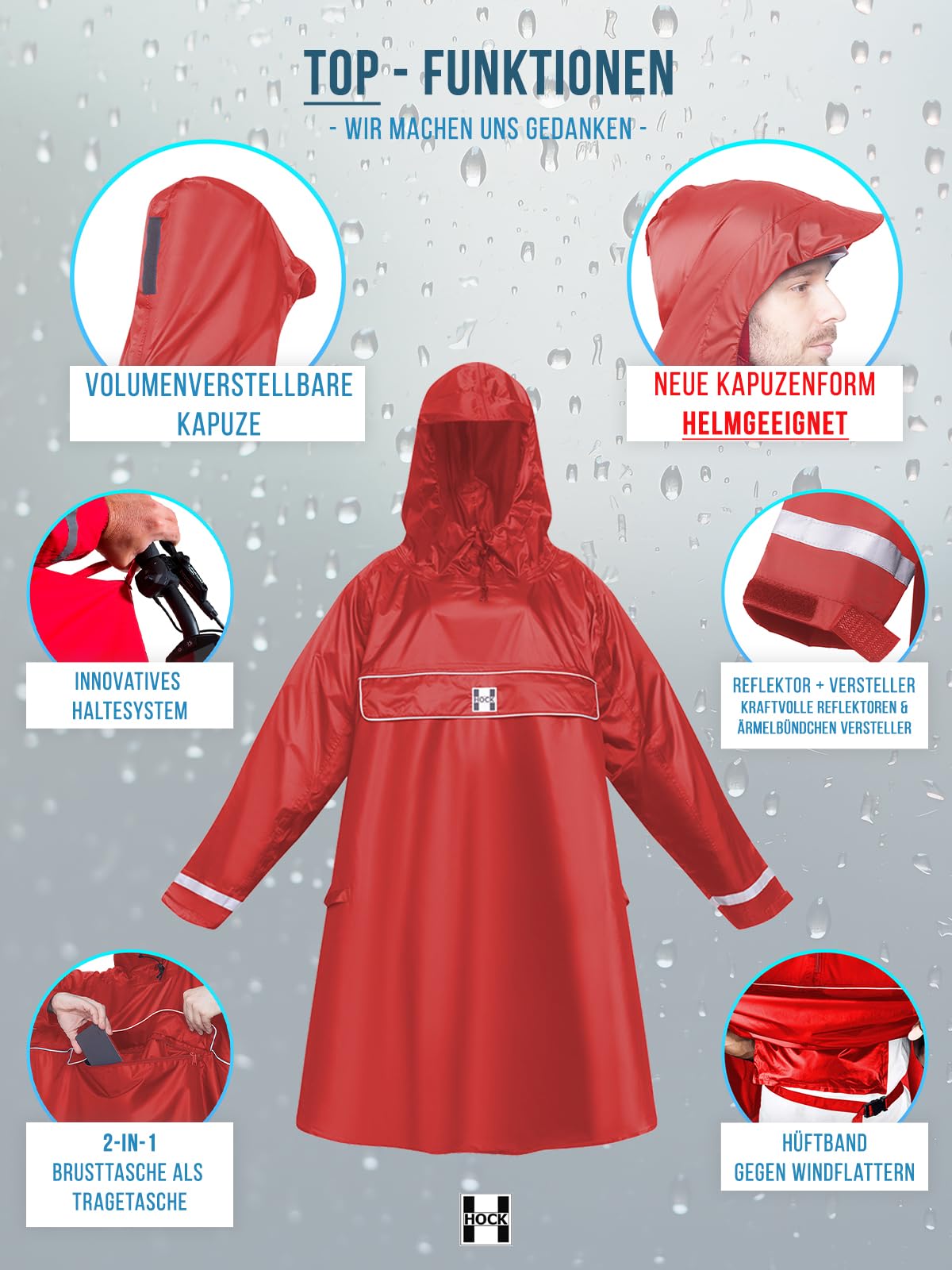 HOCK E-bike Poncho Poncho con mangas Unisex adulto