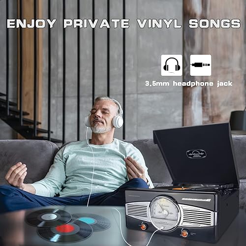 Miniatura 3 de BIGMONAT Tocadiscos de vinilo, tocadiscos de 2 velocidades con 2 altavoces estéreo integrados, tocadiscos portátil para entretenimiento y decoración