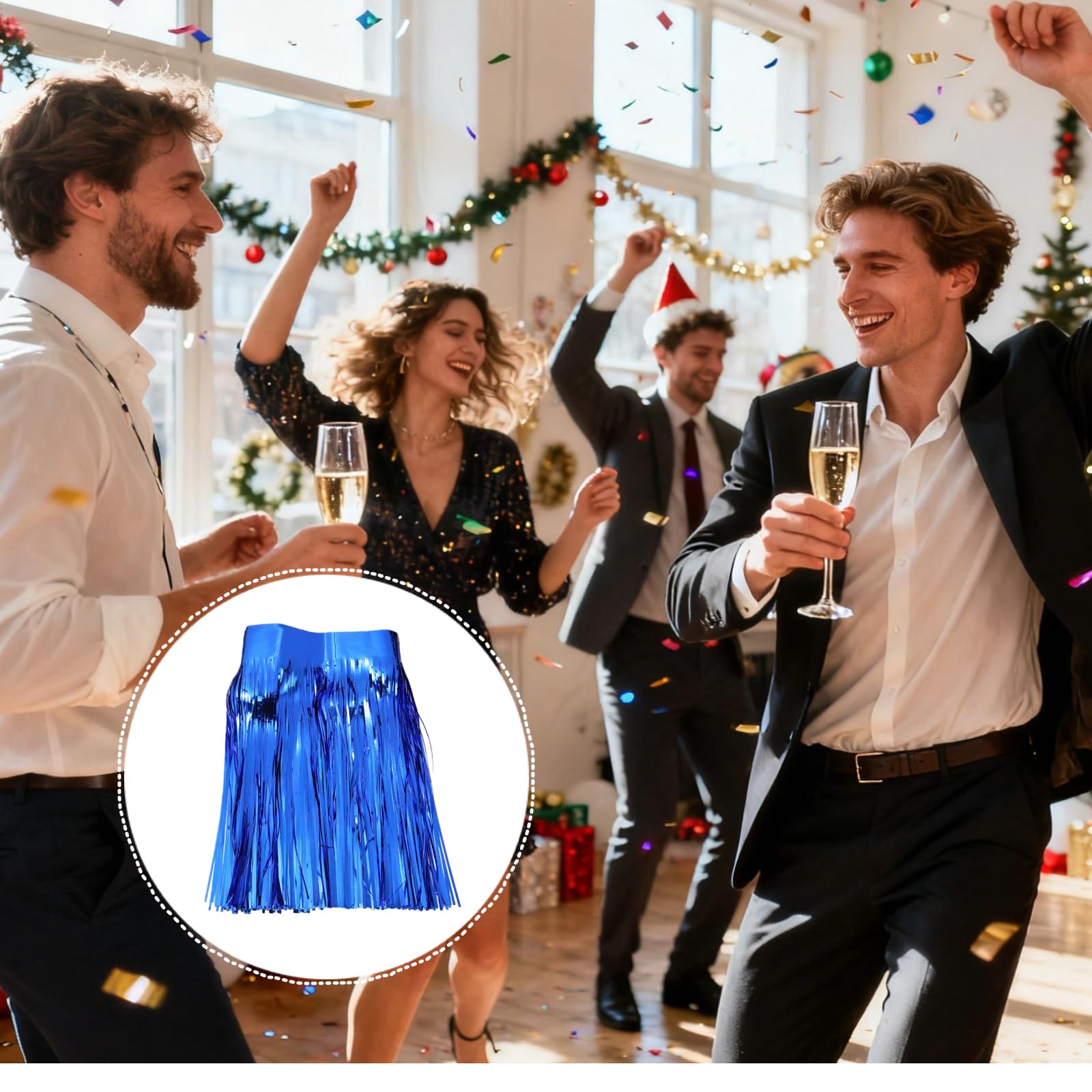 6 STK. Dunkelblaue Tinsel-Rückwand, 300 x 30 cm, Metallic-Fransengirlande, Party-Streamer-Deko, Schimmernde Tinsel-Streamer für Party, Hochzeit und Geburtstagsdeko