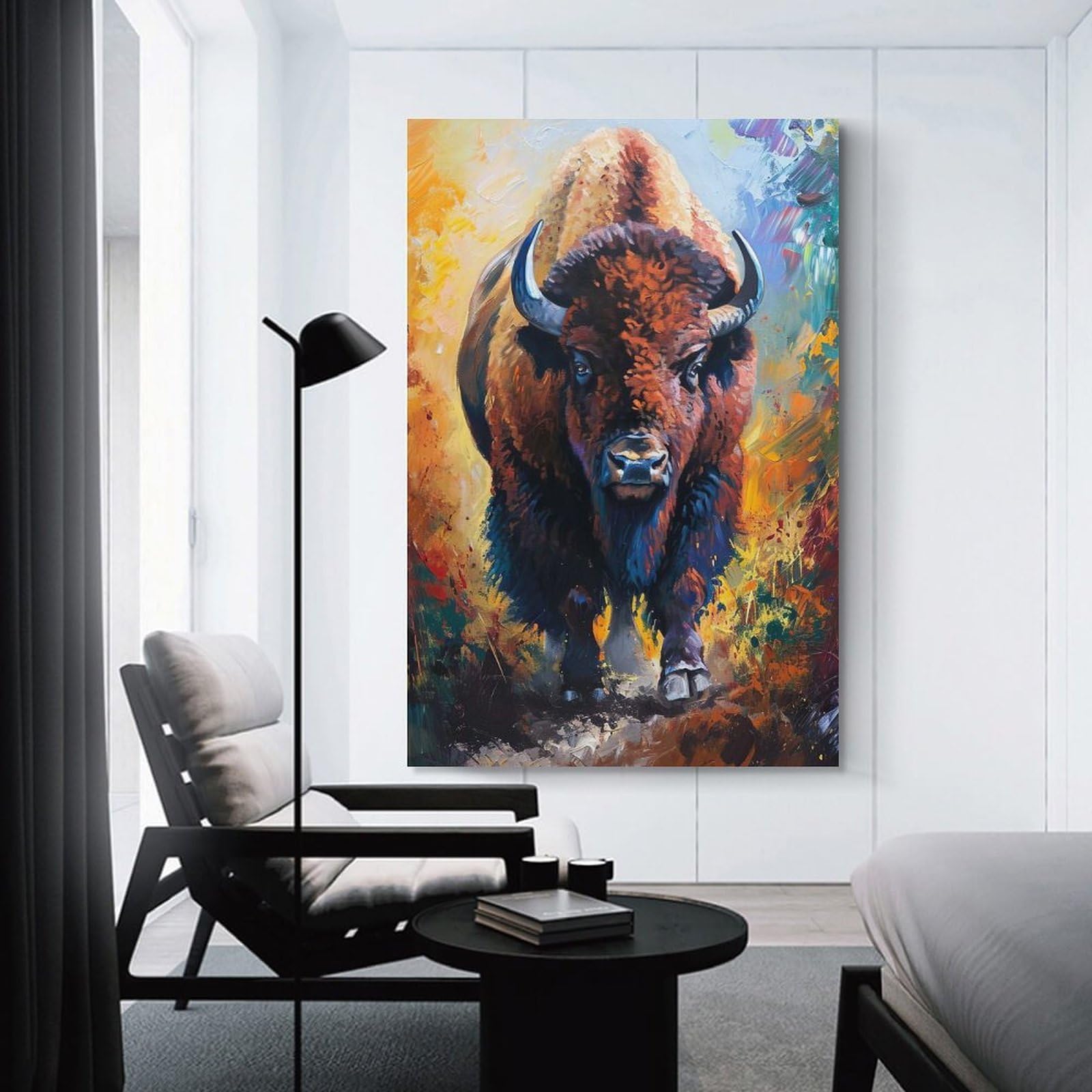 Junmoney Unframe-Style-10 Hanging Wall Art Majestic Bison Painting, 20X30inch(50X75cm), For Entryway, Lounge Links Or Small Walls, A Neat Decor Update For Hallways