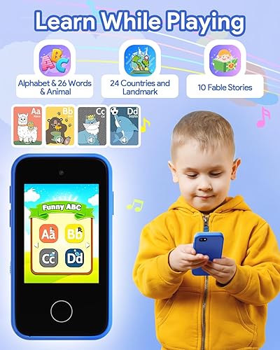 Miniatura 4 de Yuuchoringee Teléfono inteligente para niños, regalos para niños, juguetes de aprendizaje por teléfono con doble cámara, reproductor de música de 8