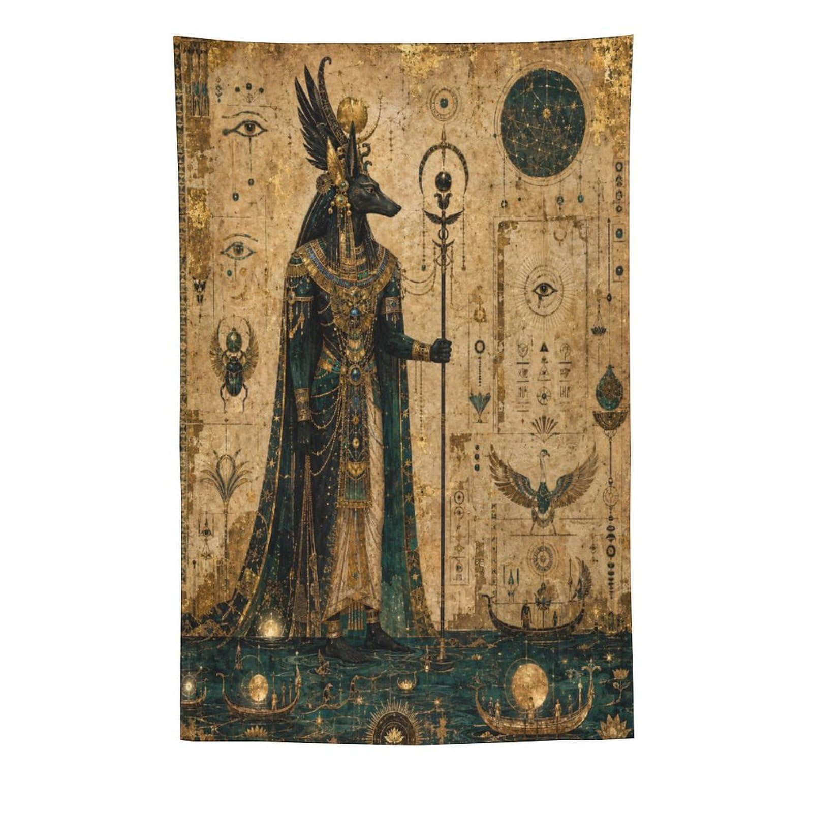 W7C8U2X3 Anubis Celestial Egyptian Wall Tapestry, Temple Symbolism
