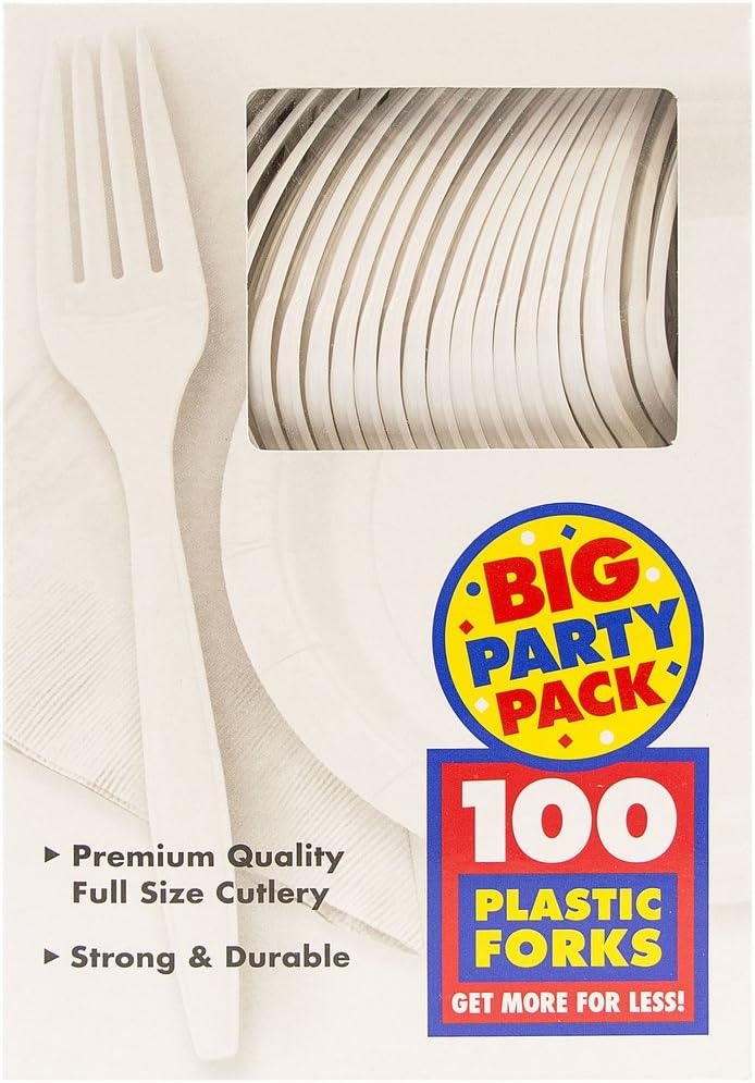 JAM PAPER Big Party Pack of Premium Plastic Forks - White - 100 Disposable Forks/Box