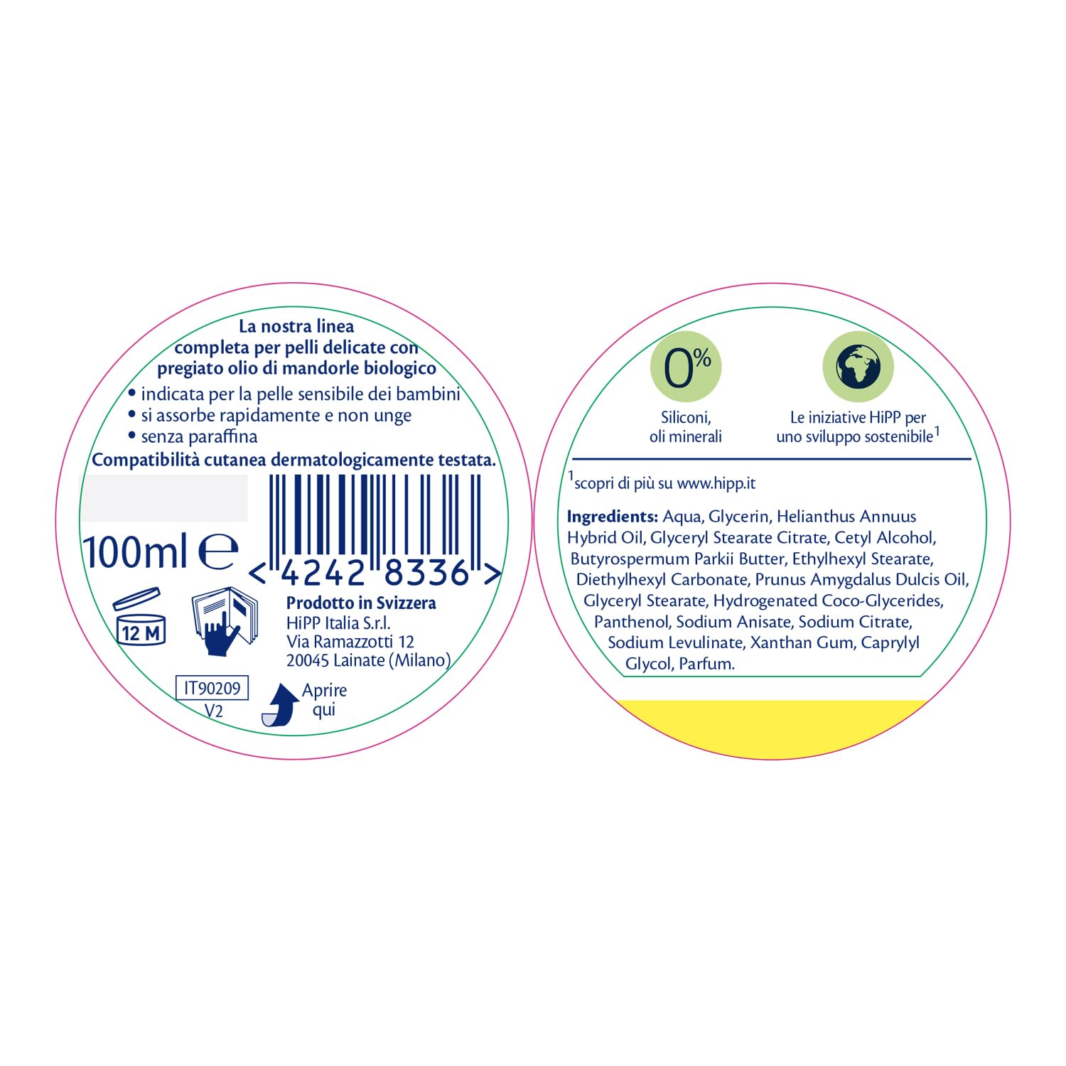 HiPP Crema Idratante Viso e Corpo Neonati Pelli Sensibili Olio di Mandorle Bio 100 ml