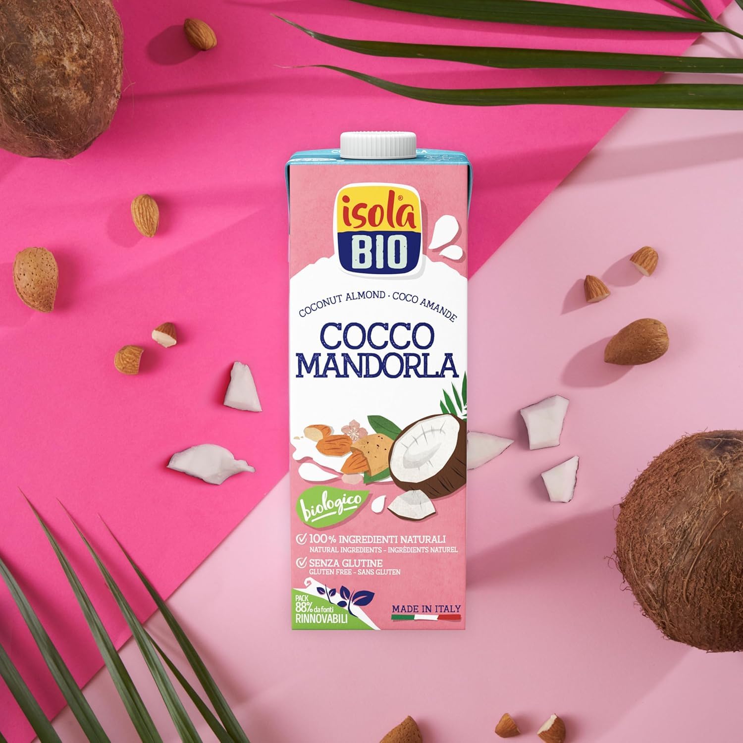 ISOLA BIO Bevanda Biologica a Base di Cocco e Mandorla, 100% Ingredienti Naturali, Senza Glutine, a Basso Contenuto di Grassi, per Intolleranti al Lattosio, Vegetariani e Vegani, 6 Confezioni da 1 L
