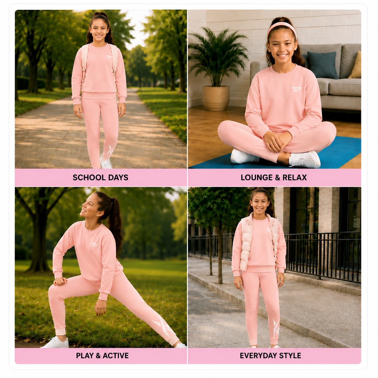 Reebok Mädchen-Hosen-Set – 2-teiliges leichtes Langarm-Shirt und Mädchen-Leggings – atmungsaktive athletische Outfits