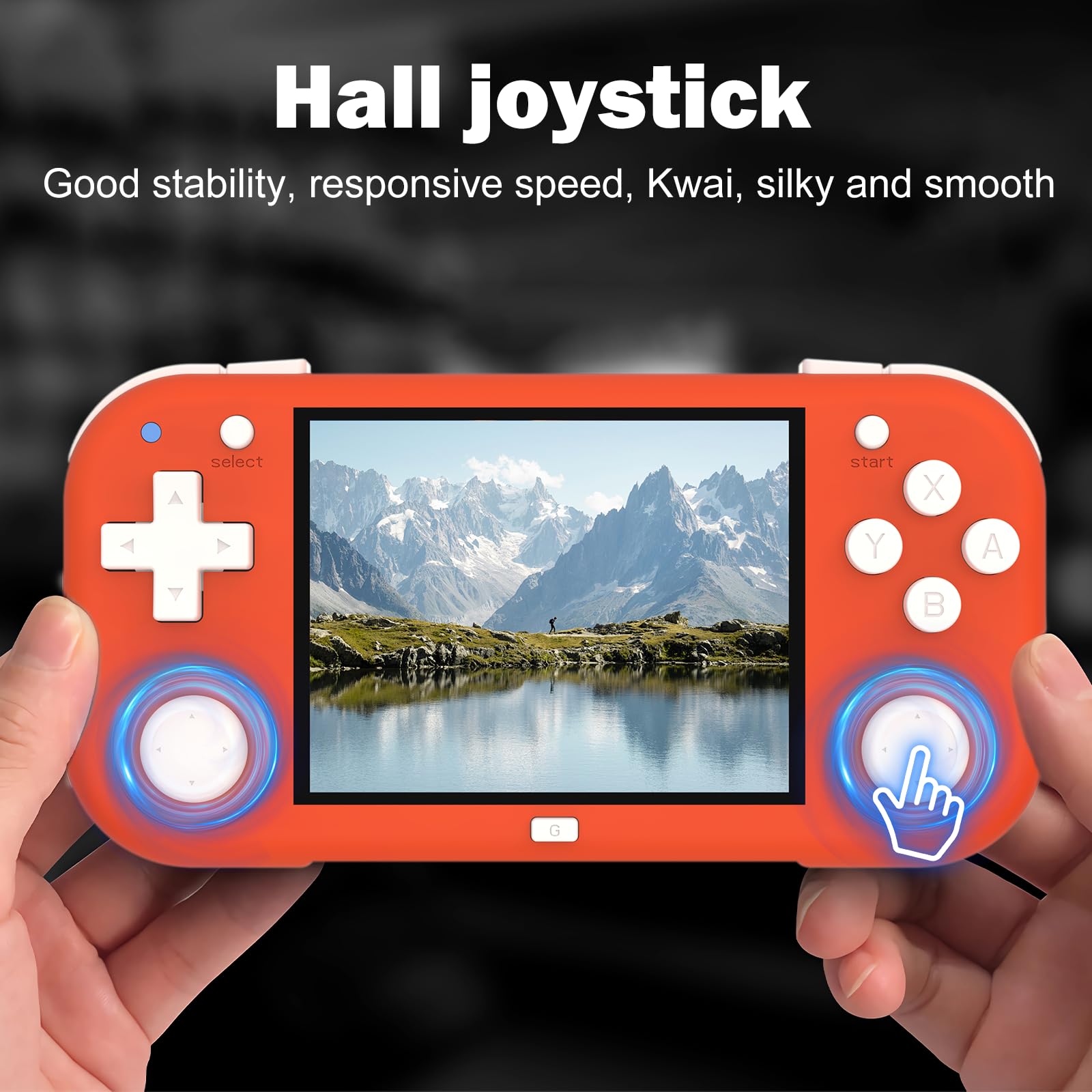 XU Mini M - Consolas de juegos de mano retro, pantalla IPS de 2.8 pulgadas, tarjeta TF de 64 G integrada, con batería de 2600 mAh, duración de 6 horas, color naranja