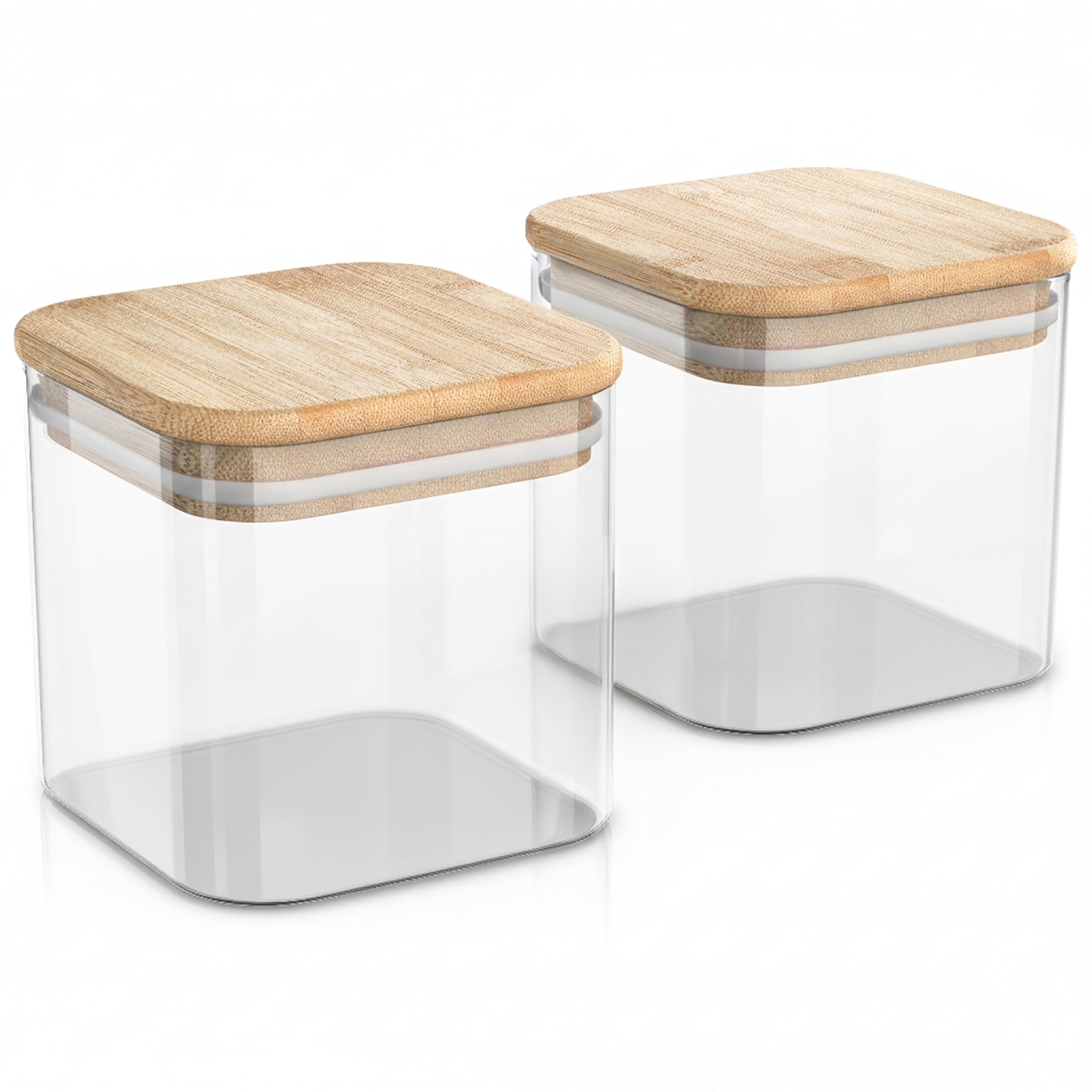 Arendo - Vorratsbehälter 800ml mit Deckel - Set - Behälter aus Glas – hitzebeständig – Vorratsdosen/Vorratsgläser mit Bambusdeckel - luftdicht - für Müsli Zucker Mehl Kaffee Reis