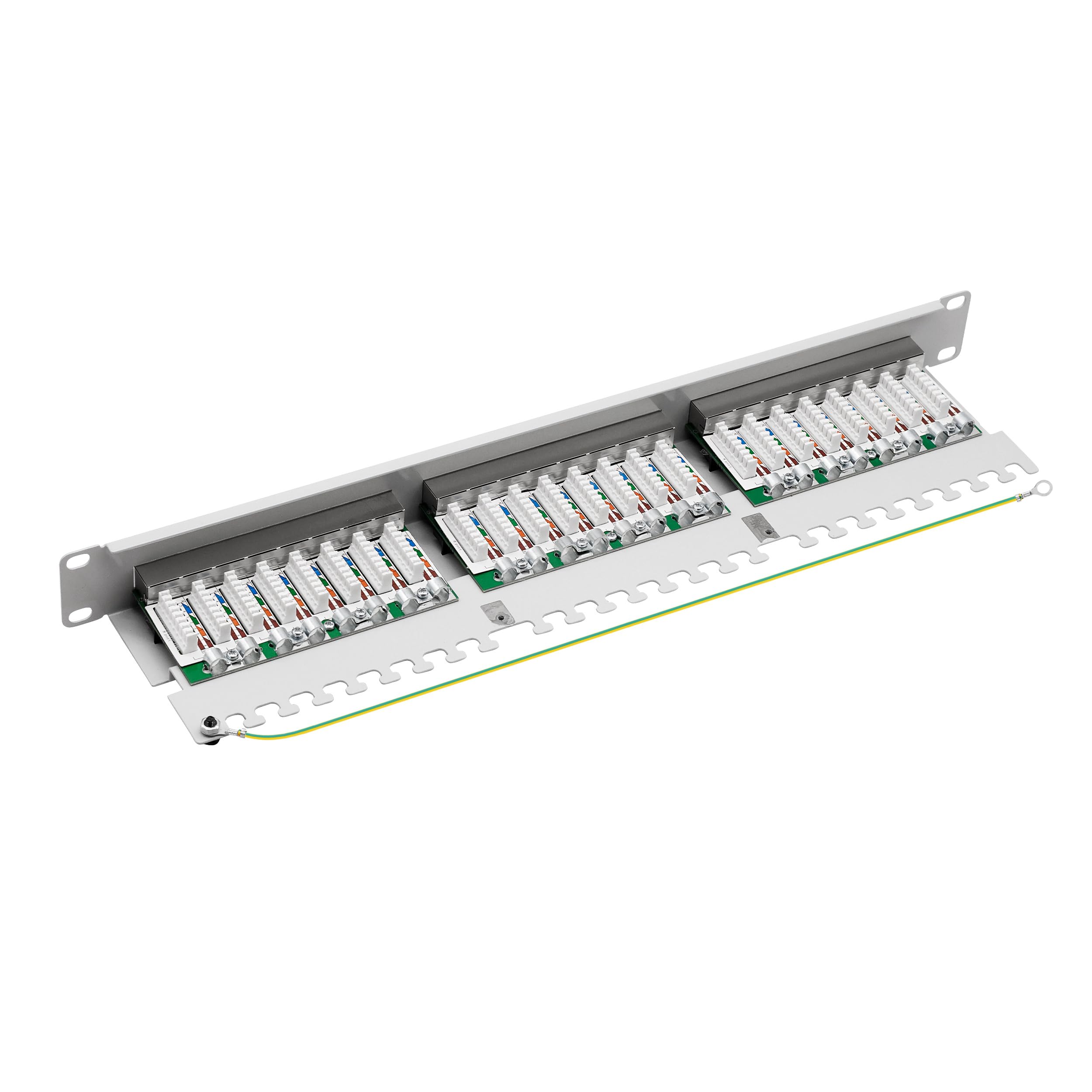 ProfiPatch Patchpanel Patchfeld Cat.6 19 Zoll 24-Port RJ45 geschirmt 1HE | Rackeinbau, grau