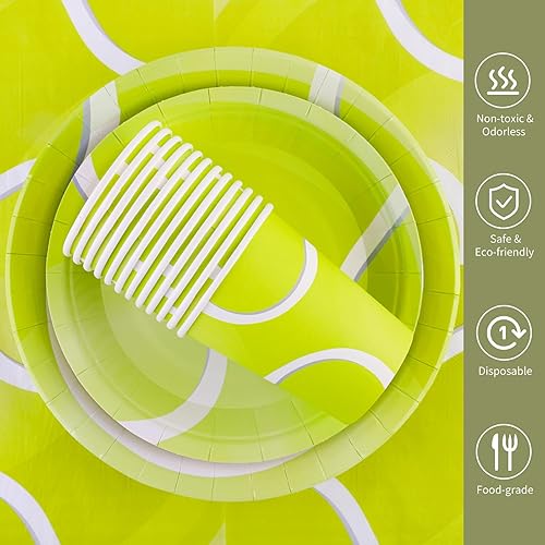 Miniatura 4 de durony El juego de vajilla de 96 piezas incluye platos de papel de tenis, servilletas y tazas, platos de postre de tenis para decoración de fiestas