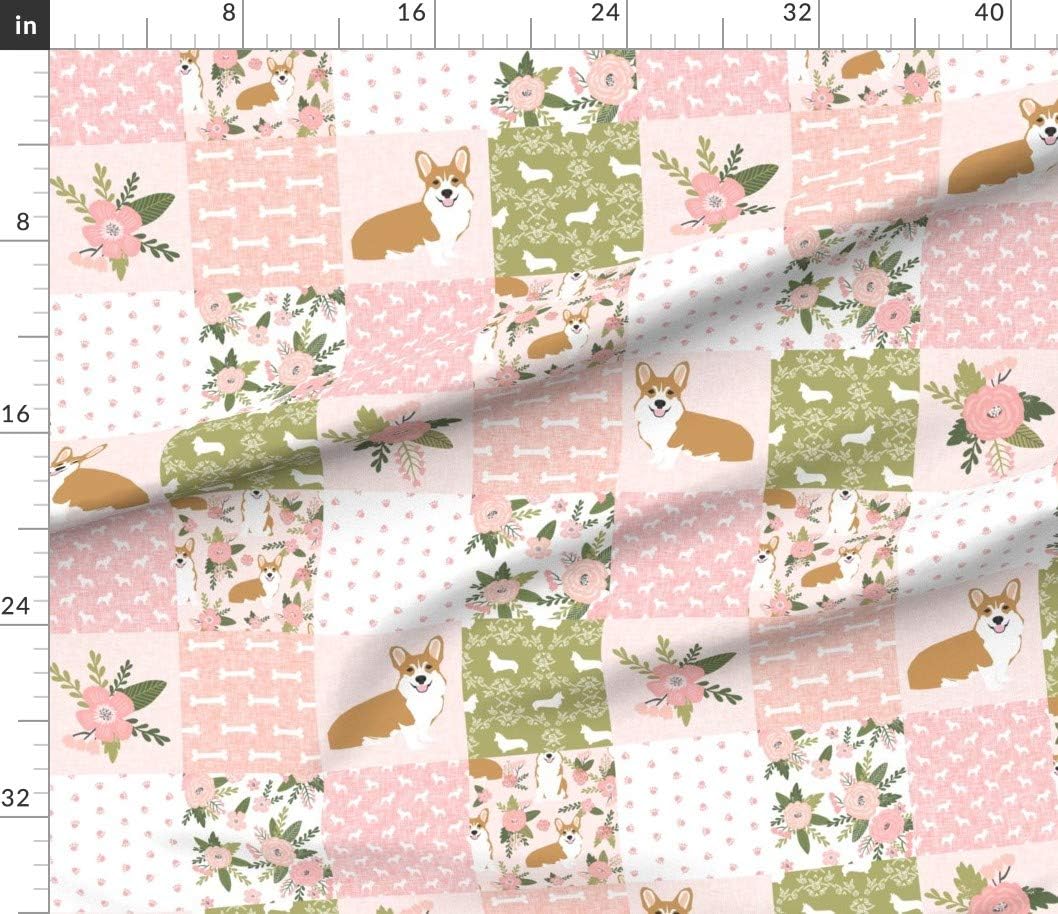Spoonflower Fabric - Corgi Cheater Quilt Coordinates Dog Breed Florals Floral Corgis Printed on Cotton Poplin Fabric by The Yard - Sewing Shirting Quilting Dresses Apparel Crafts