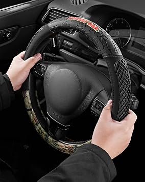 Mossy Oak Camo Steering Wheel Cover - PVC Leather and Cotton Twill, Universal Fit 14 1/2 inches to15 inches - Official Licensed Product...