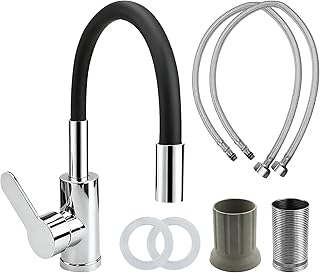 Comprar Grifo Cocina 360°Giratorio–Mezclador Monomando Para Fregadero En Aleación De Zinc Con Cartucho Cerámico,Agua Fría Y Caliente,Aireador Multicapa,Con 2 Mangueras Flexibles Inox