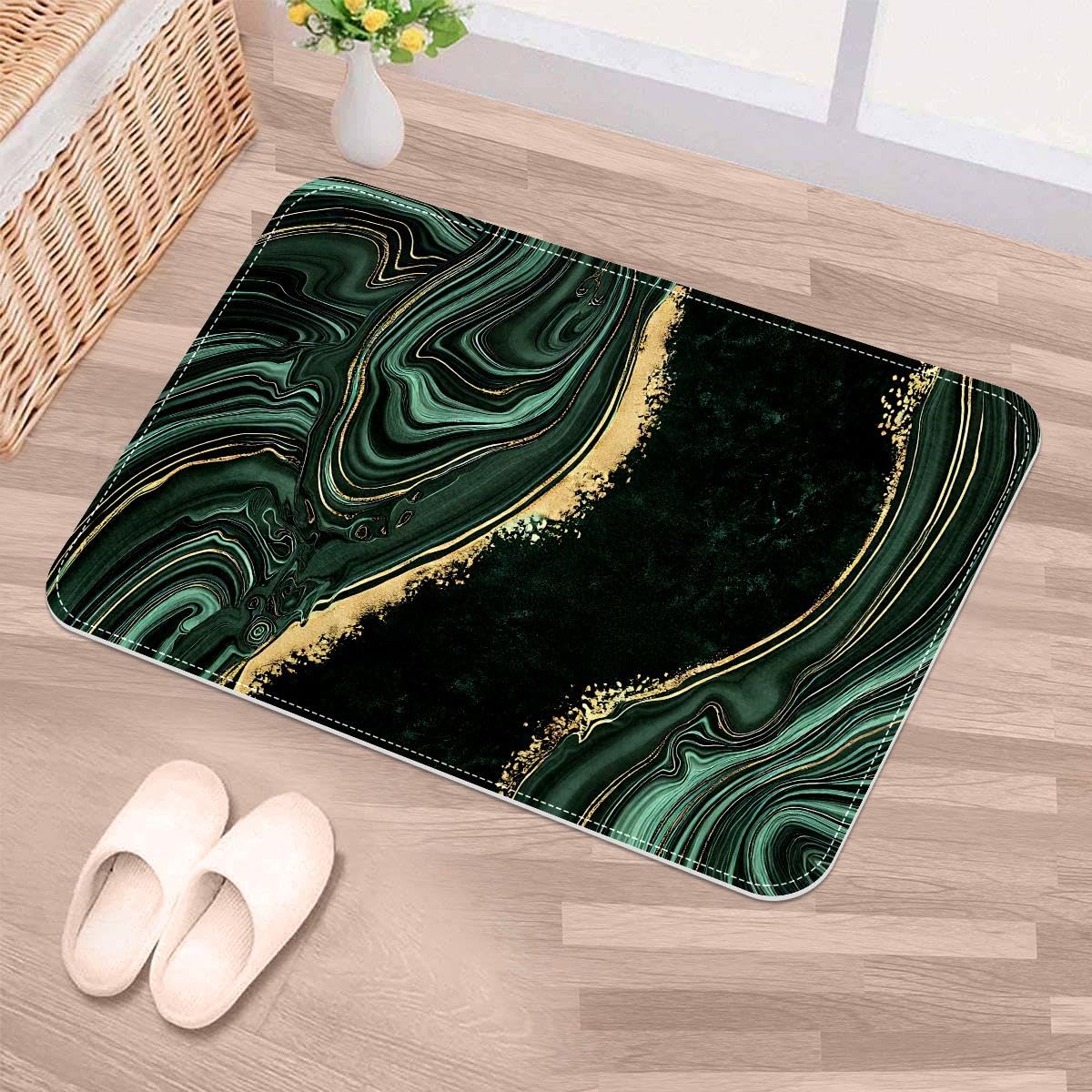 Tapete de mármol verde para puerta delantera, alfombra de entrada superabsorbente de 50x80 cm