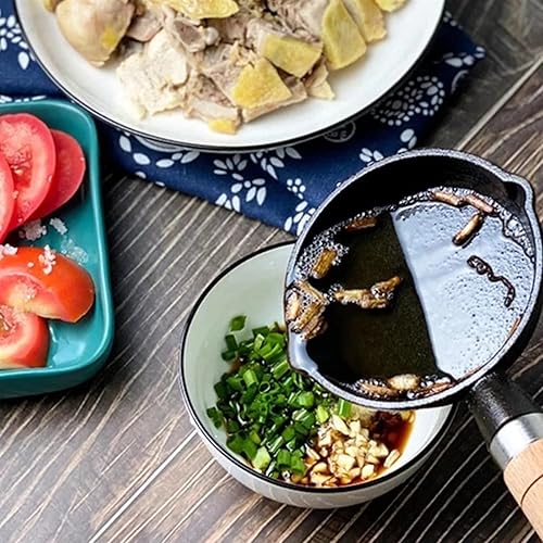 Miniatura 4 de Mini sartén para un huevo sartén portátil de hierro fundido de 4 pulgadas para acampar al aire libre con mango de madera mini sartén para placa de