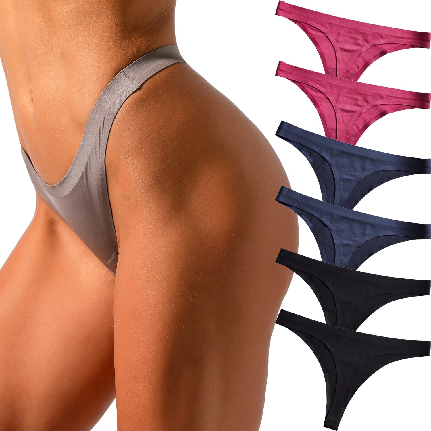 VISSAY Women's Seamless Satin G-String Thongs No Show Comfortable Underwear Low Rise Breathable Panties 6pack