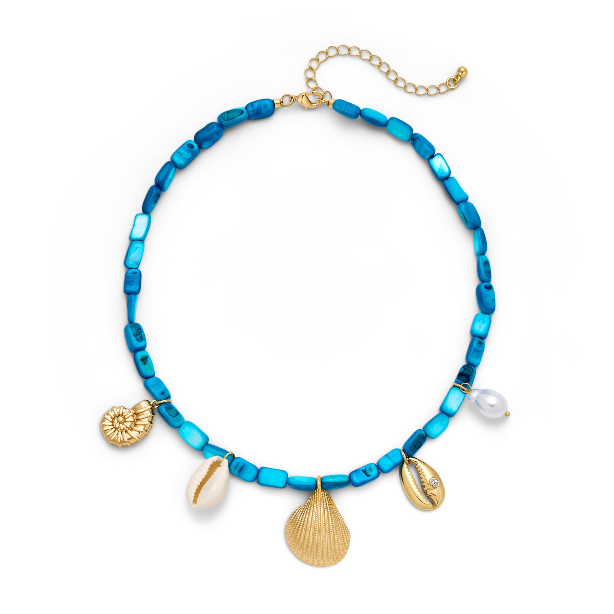 WOWORAMA Blue Beaded Shell Necklace for Women Boho Ocean Sea Shell Charm Necklaces Trendy Beads Summer Beach Necklace Bohemian Surfer Jewelry
