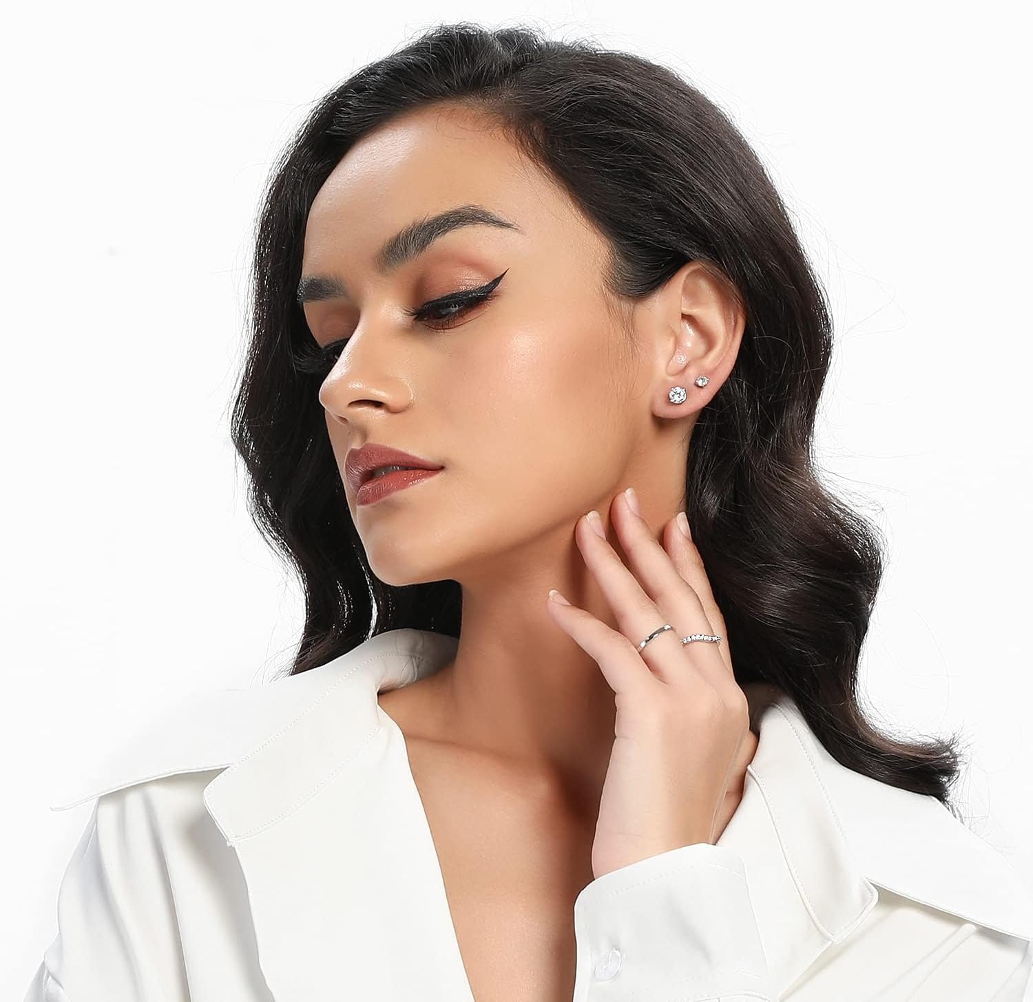 MDFUN Hypoallergenic CZ Stud Earrings Set for Women/Men,6 Pairs 18K Gold Plated Round 3-8mm Clear Cubic Zirconia Earring Pack Jewelry Gift - Image 5