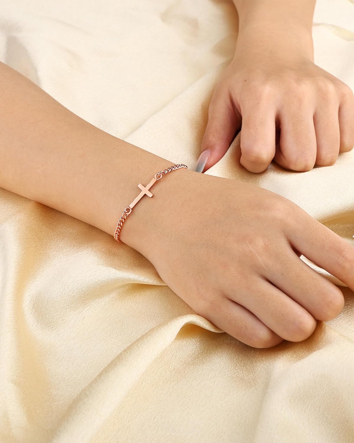 BioMag Cross Bracelet for Women, Dainty Rose Gold Copper Cuban Link Chain Bracelets Confirmation Baptism Christian Gifts for Women Religious Jewelry - Image 7