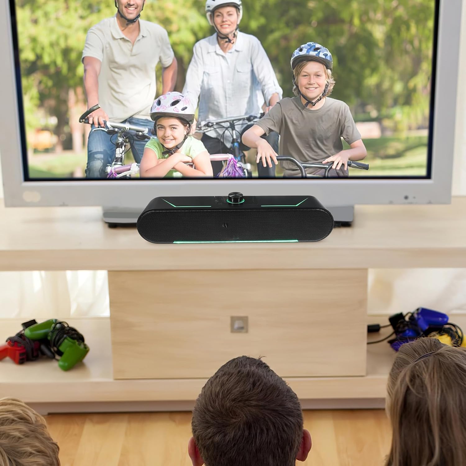 Alasum Compact Sound Bar for Tablet and Smartphone with Space-Saving Design and LED Lighting, Black Plastic Gaming Soundbar for Home Use