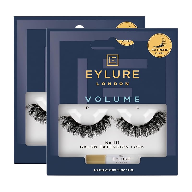 Cílios postiços Eylure Salon Extension Volume No. 111 com cola, pacote com 2 pares
