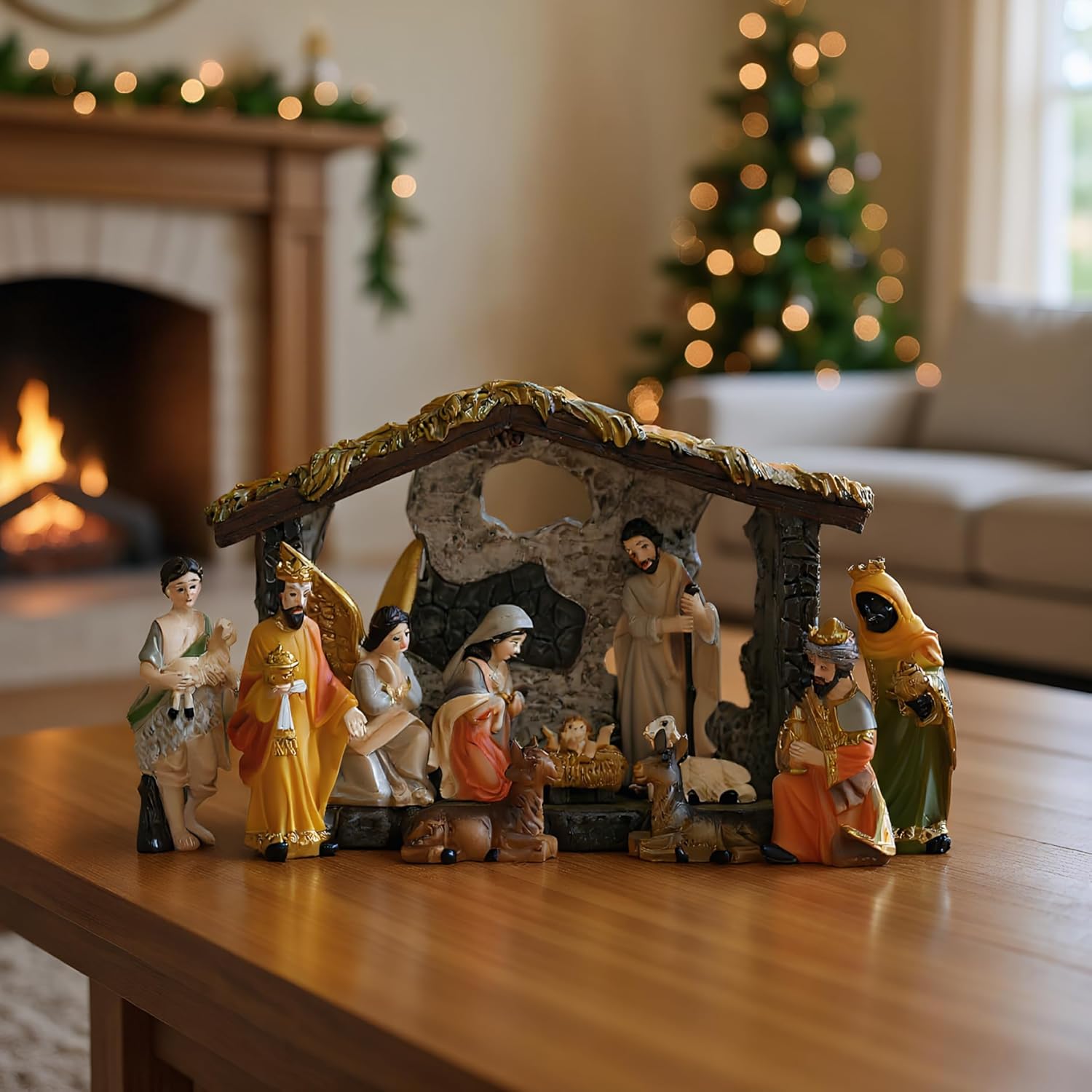 Christmas Nativity Set, Nativity Sets & Figures Set of 12 Christmas Painted Resin Scene for Kids and Family Holiday Decor for Home