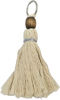 Porte-clés en macramé beige clair/Pompon en macramé (Brun pâle fil argent) / Pompom keychain/Macrame keychain