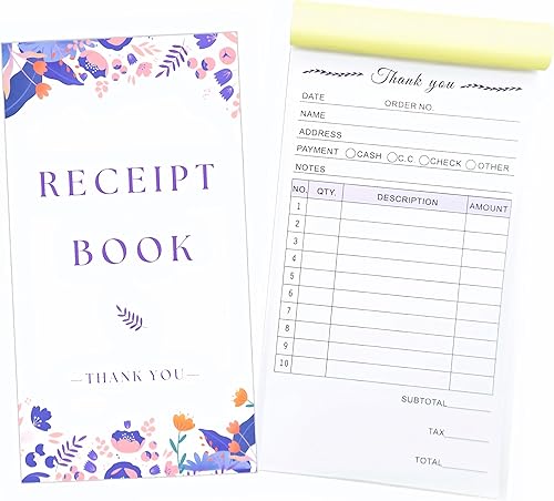 Libro de recibos de agradecimiento para pequeñas empresas de 4 x 7 pulgadas, 2 partes, sin carbón, blanco y amarillo, 50 juegos de 100 hojas por