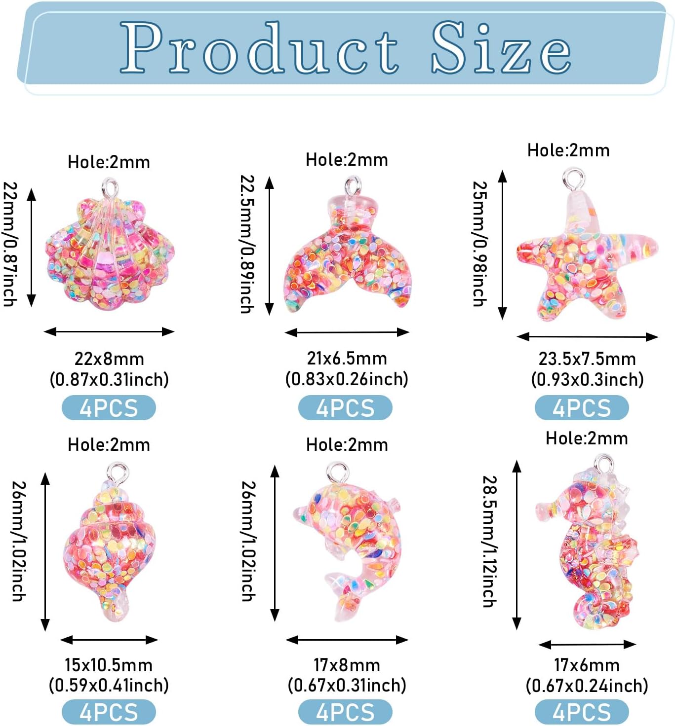 Craftdady 24Pcs Marine Life Resin Sequins Pendants Ocean Theme Sea Animal Charms Summer Colorful Dolphin Starfish Sea Horse Shell Fish Tail Dangle Charms for DIY Bracelet Necklace Earring Keychain - Image 2