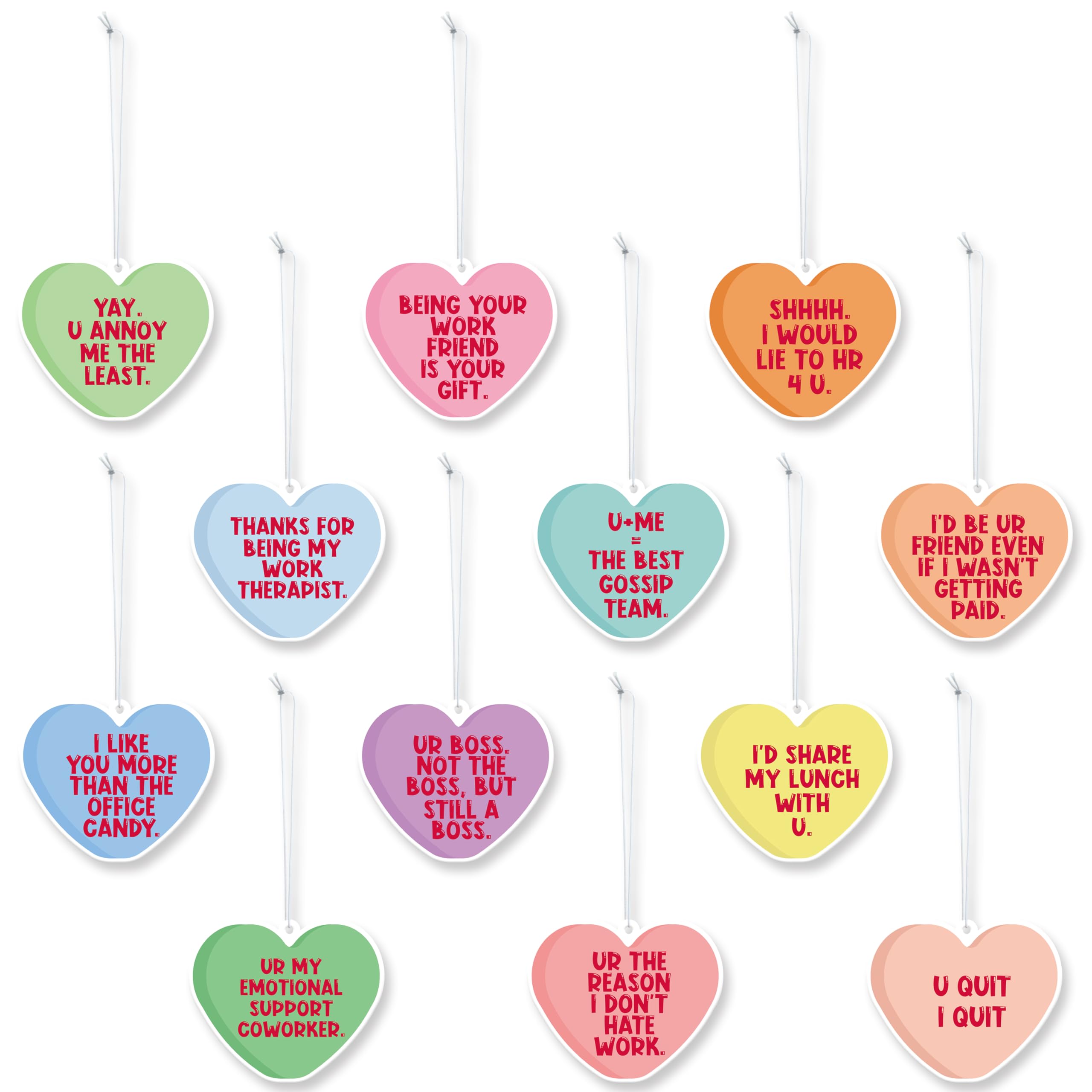 Laffact Valentine’s Day Car Air Fresheners - 12Pcs Colorful Conversation Heart Individually Wrapped Air Fresheners Hanging Heart Shaped Incense Chips