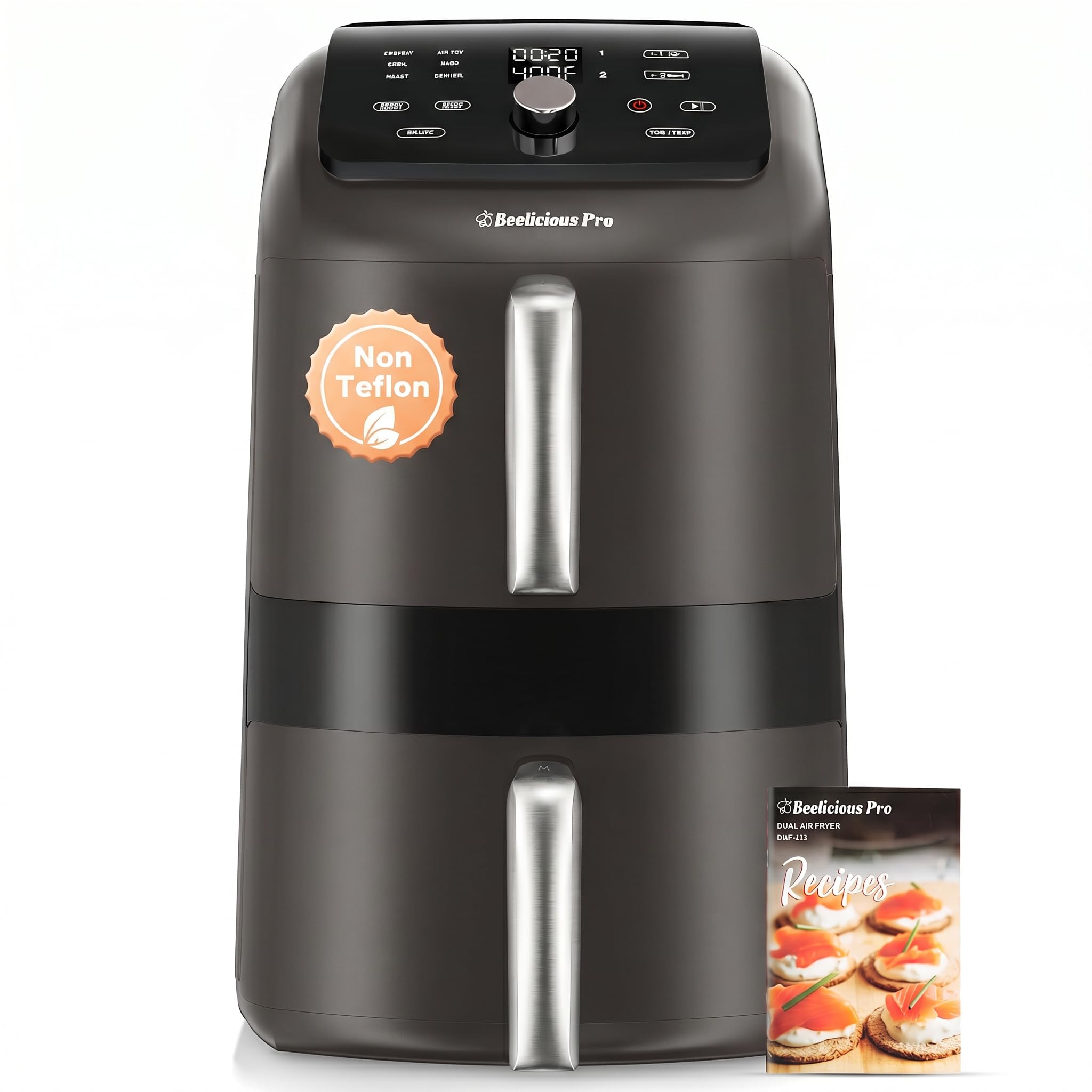 Photo 1 of 12QT Large Double Air Fryer, Family-Size Dual Airfryer with 2 Baskets, SyncHeat Even Heating, Stacked Compact Design, Smart Finish & Match Cook, PFAS-Free Nonstick, Dishwasher-Safe, Brown Black
