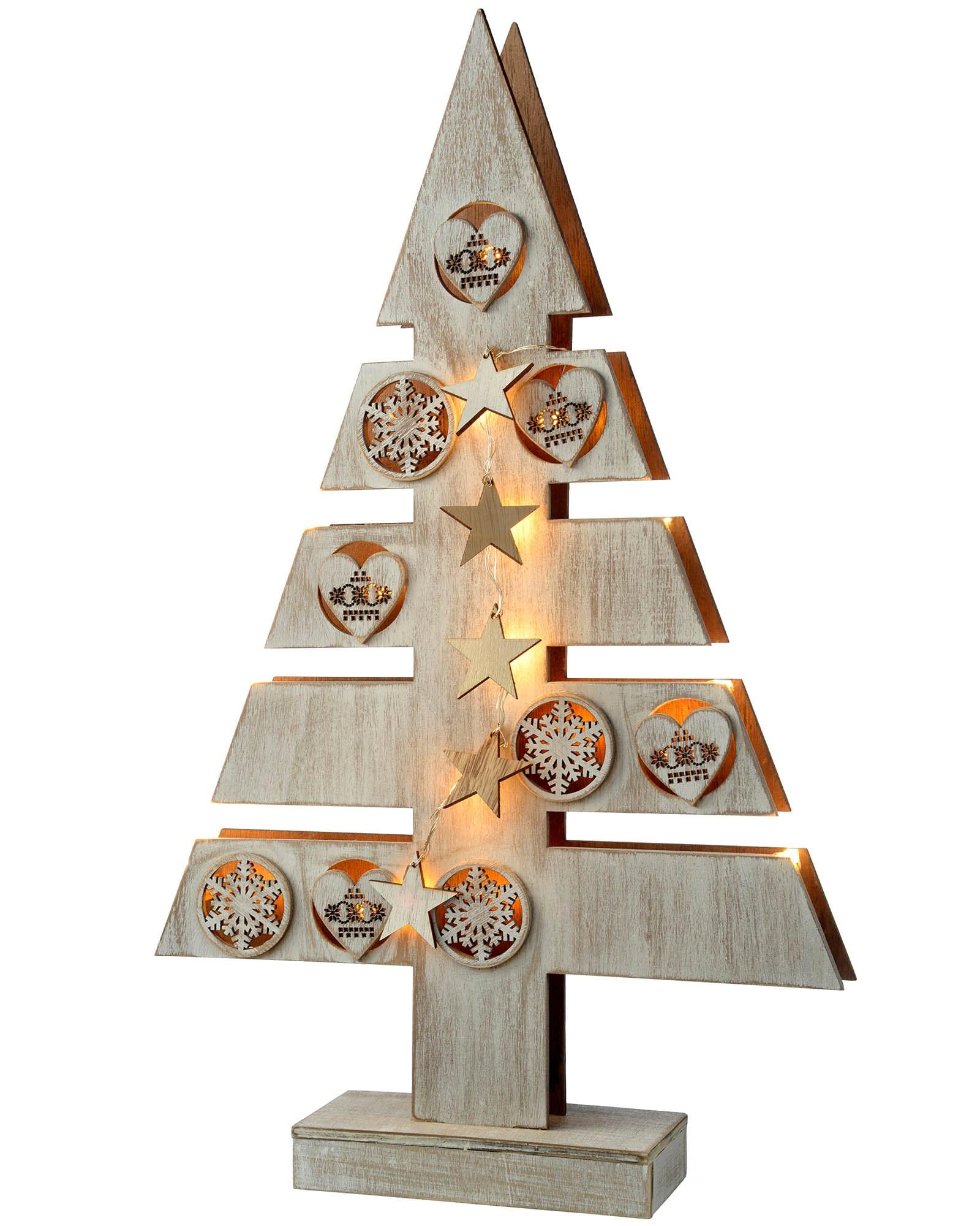 WeRChristmas Pre-Lit Star and Heart Christmas Tree Table Decoration, Wood, 47 cm - White