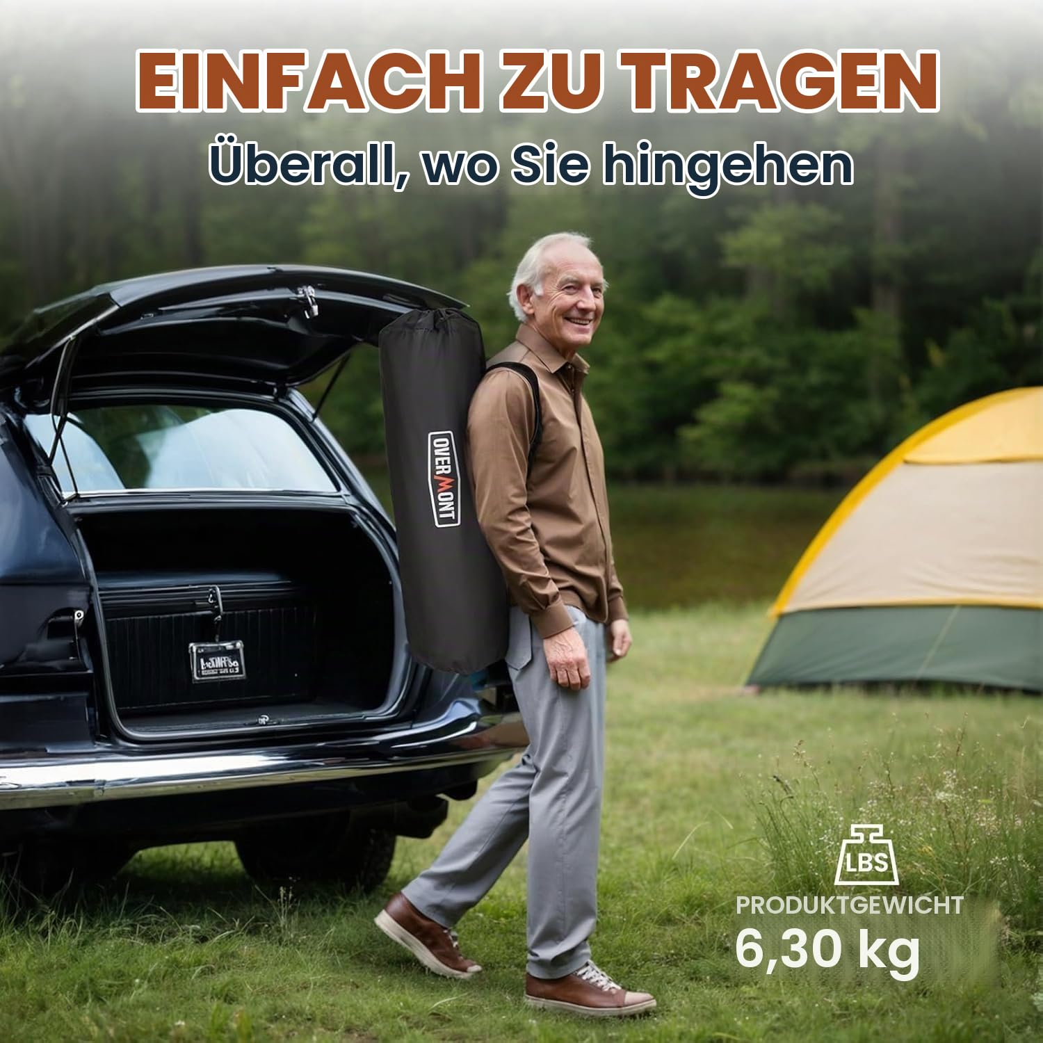 OVERMONT Campingstuhl Hochlehner Faltbar mit Kopfstütze - Klappstuhl Tragbar bis 226 KG - Gartenstuhl Klappbar mit Gepolstert Armlehnen - für Outdoor Wandern Picknick