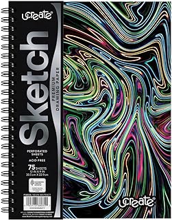 UCreate Fashion Poly Sketch Book, Neon Abstract Design, 9" x 12", 75 Sheets