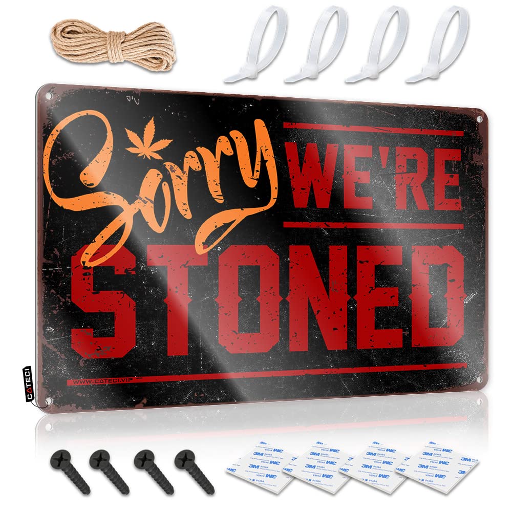 Backyard Bar Decor Sorry We'Re Stoned Sign Funny Home Sign Man Cave Signs Vintage Funny