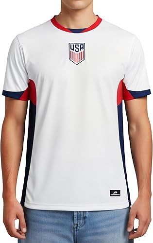Miniatura 22 de Icon Sports Officially Licensed US Soccer Federation Game Day Shirt - Unisex Adult 246-blanco,azul marino (101pf-navy),191pf | Carbón jaspeado/Azul