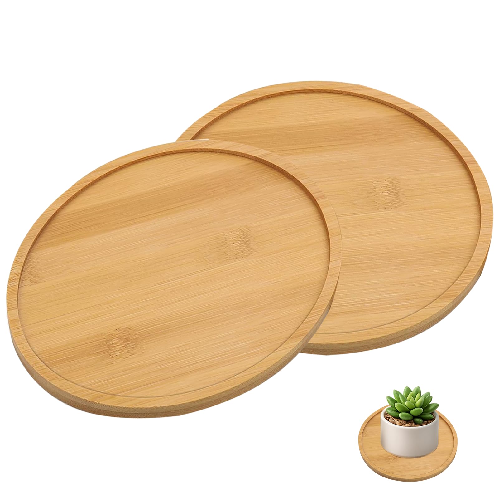 2PCS Round Wooden Tray, Plant Tray, 15.5cm Round Plant Pot Saucers