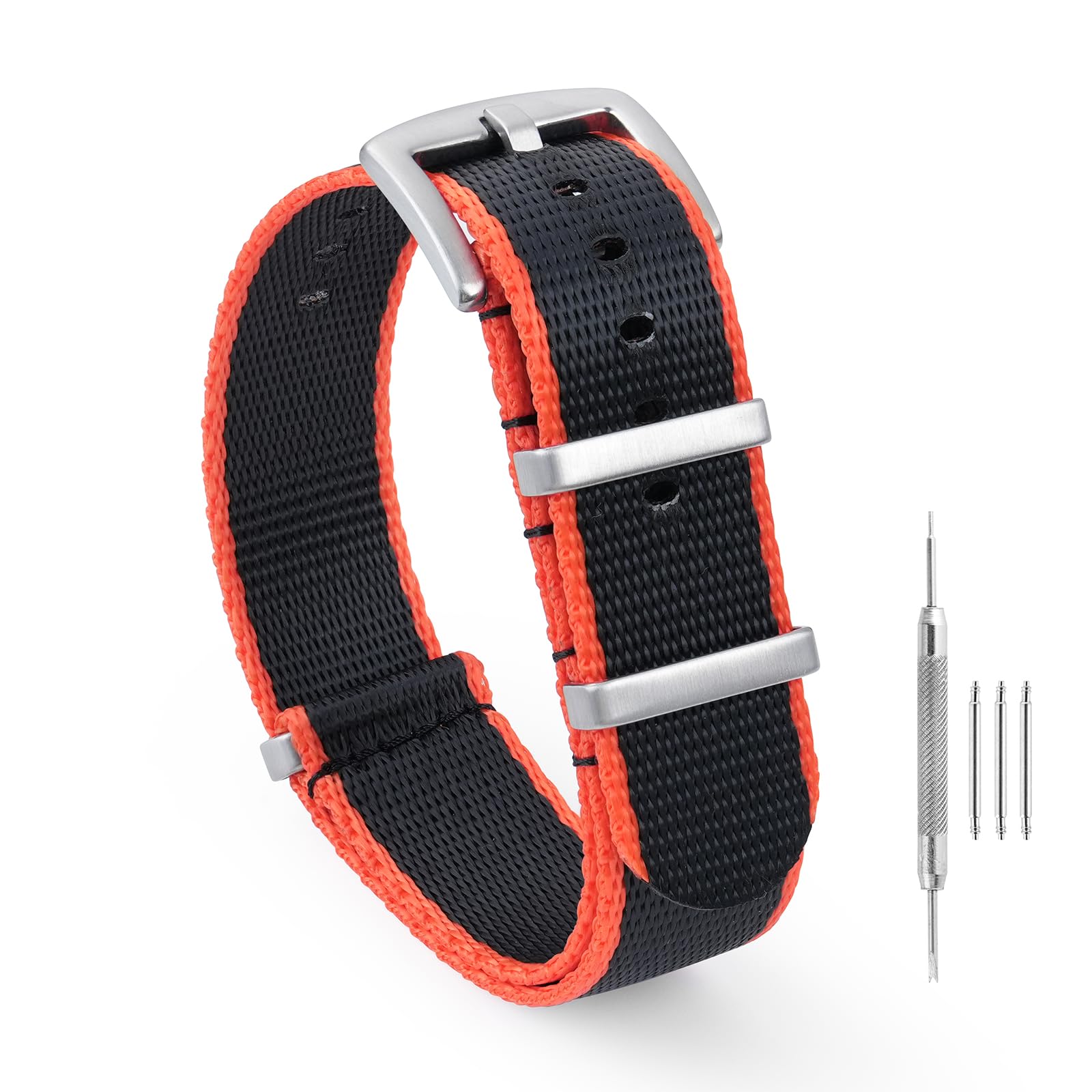 watchdives Nylon Watch Band 18mm 20mm 22mm Multicolor Replacement Watch Straps for Men Women (Orange Black, 22mm)