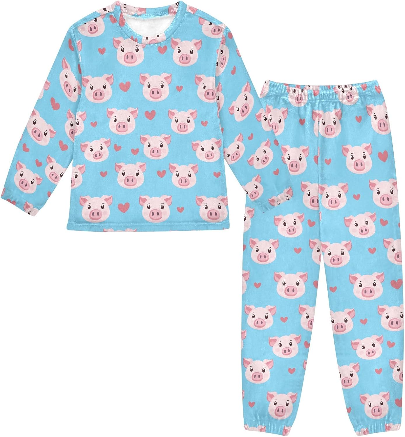Kids Flannel Sets Cute Pig Warm Plush Relaxed Clothing for Boys and Girls