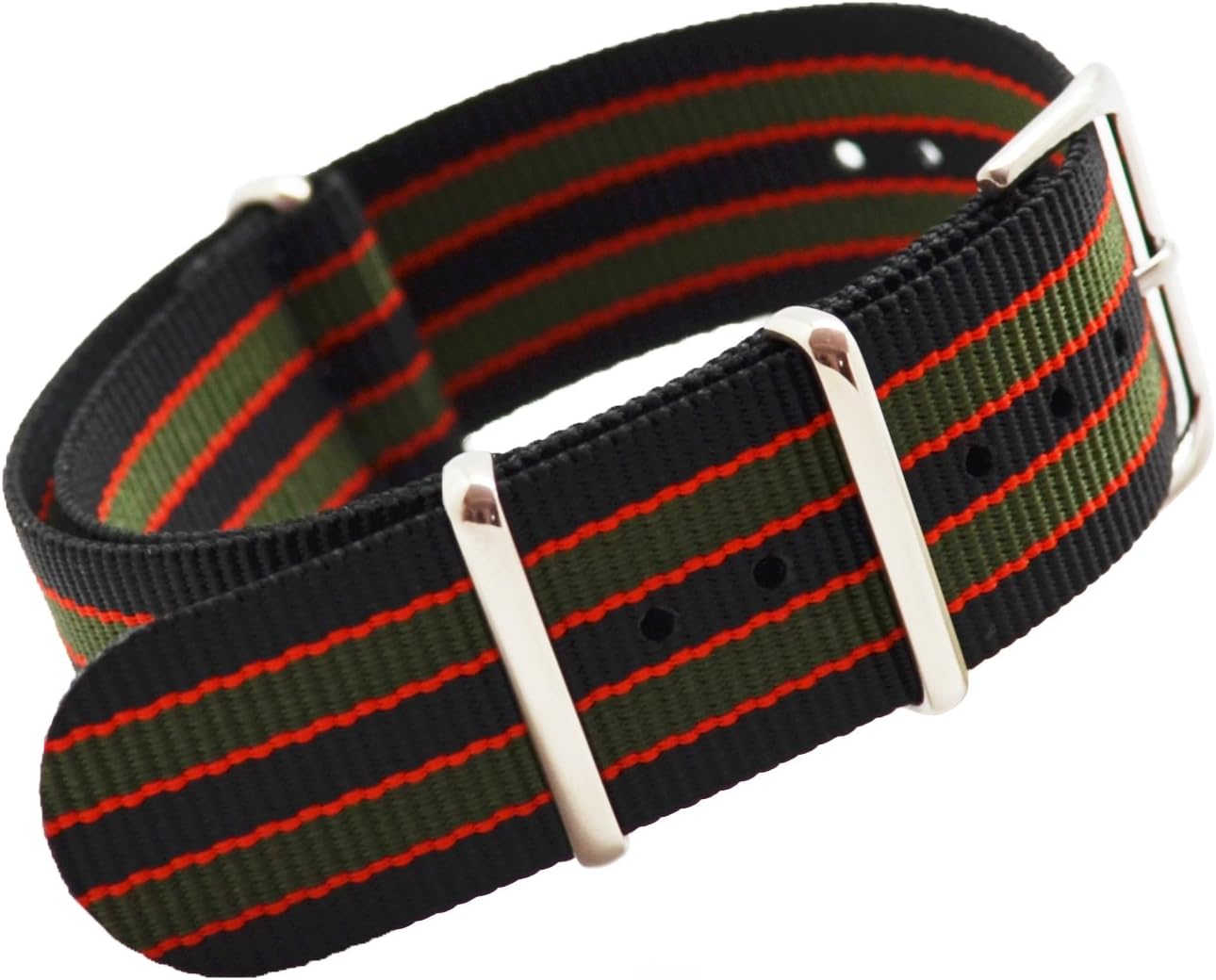 MetaStrap 22mm Nylon Strap NATO Watch Band (Black&Orange&Army Green)