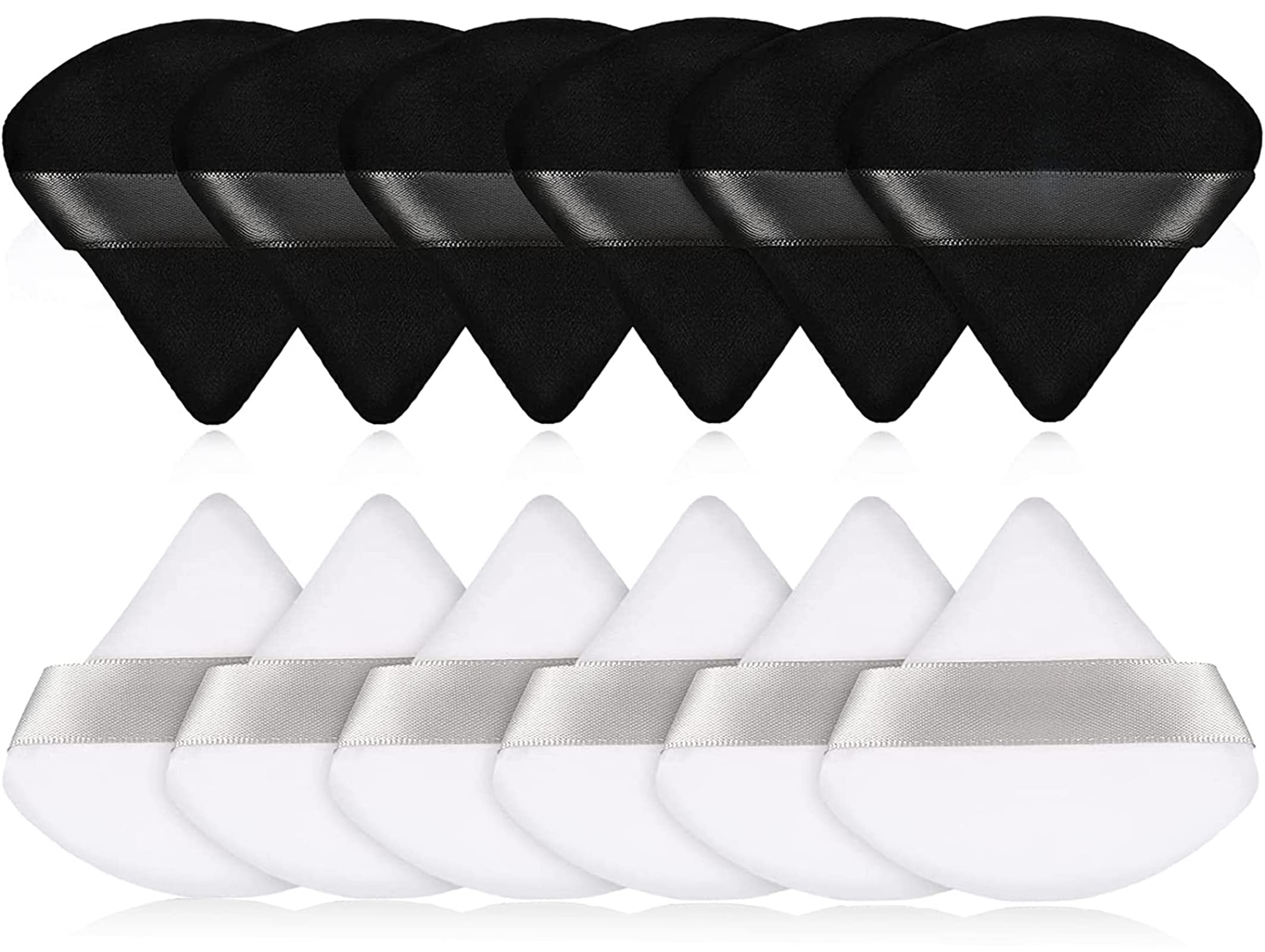 12Pieces Powder Puff, YBVABE Triangle Velour Makeup Puff | 6White & 6Black | Soft Body Face Cosmetic Foundation Sponge Pure Powder Puff for Loose Powder Mineral Powder Body Powder Makeup Tool