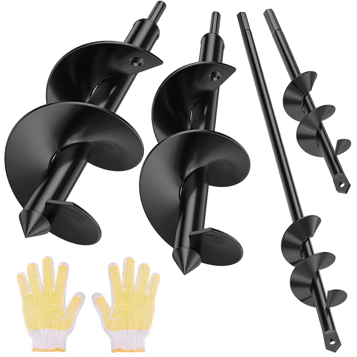 EVEAGE Auger Drill Bit, Garden Auger Drill Bit For Planting, Bulb Auger Drill Planter Suits For Bulbs Vegetables Flower Potted Fruit Compost Transplant, 4pcs Set For 3/8" Hex Drive Drill With Garden Gloves
